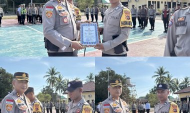 Apel-Pagi-Polres-Malaka,-Kapolres-Berikan-Penghargaan-kepada-Tiga-Bhabinkamtibmas