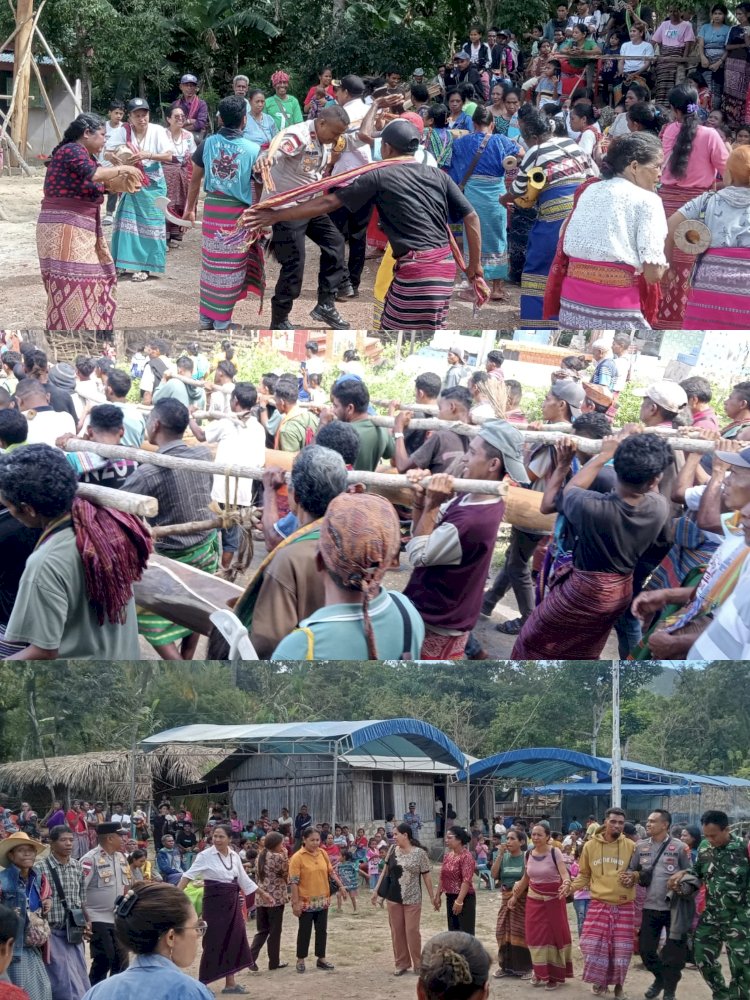 Polri dukung pelestarian budaya, pembangunan rumah adat Kapitan Feto Sawa di Malaka Timur berlangsung khidmat dan penuh kebersamaan