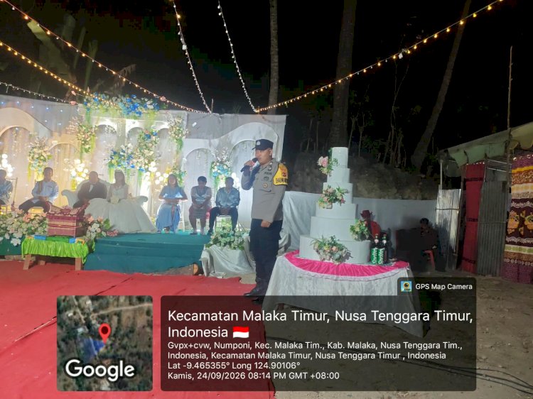 Jaga Kondusivitas, Bhabinkamtibmas Polsek Malaka Timur Sampaikan Imbauan Kamtibmas di Acara Pernikahan