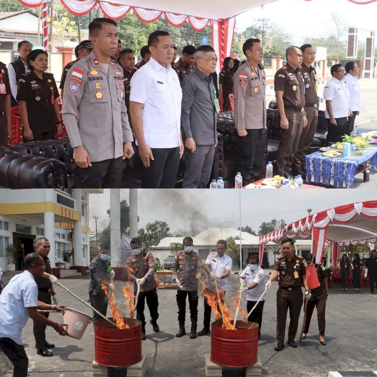 Wujud Sinergi Penegakan Hukum, Wakapolres Malaka Hadiri Pemusnahan 53 Barang Bukti dari 16 Perkara Inkracht