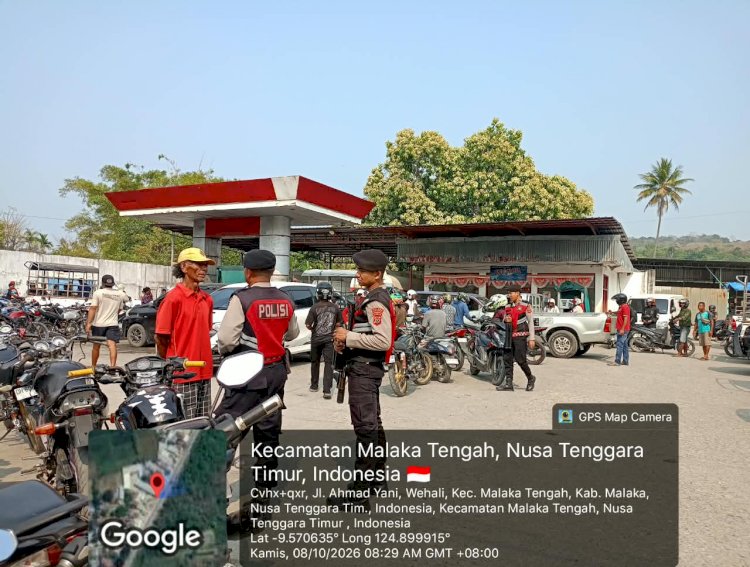 Patroli Samapta Polres Malaka Hadir Jaga Ketertiban dan Kelancaran Aktivitas Masyarakat di SPBU Laran