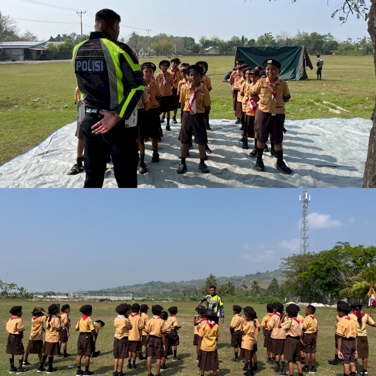 Satlantas Polres Malaka Tanamkan Disiplin dan Kepercayaan Diri Siswa Melalui Latihan PBB di SDK St. Kamariam Kamanasa